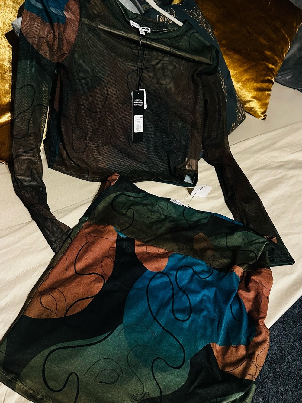 Fashion Nova Multi-Color Sheer Mesh Skirt Set